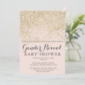 Lichtgoud glitter blush roze gender reveal baby kaart (Staand voorkant)