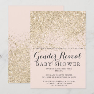 Lichtgoud glitter blush roze gender reveal baby kaart