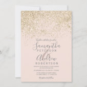 lichtgouden glitter blush roze elegante kerkbruine kaart (Voorkant)