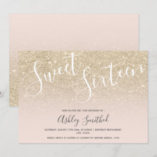 Lichtgouden glitter ombre roze Sweet Sixteen Kaart