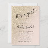 lichtgouden glitter roze ombre block baby shower kaart (Voorkant)