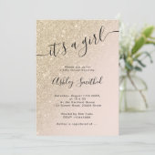 lichtgouden glitter roze ombre block baby shower kaart (Staand voorkant)