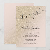 lichtgouden glitter roze ombre block baby shower kaart (Voorkant / Achterkant)
