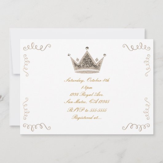 Lichtgouden Royal Crown & Confetti Party Invitatio Kaart (Achterkant)