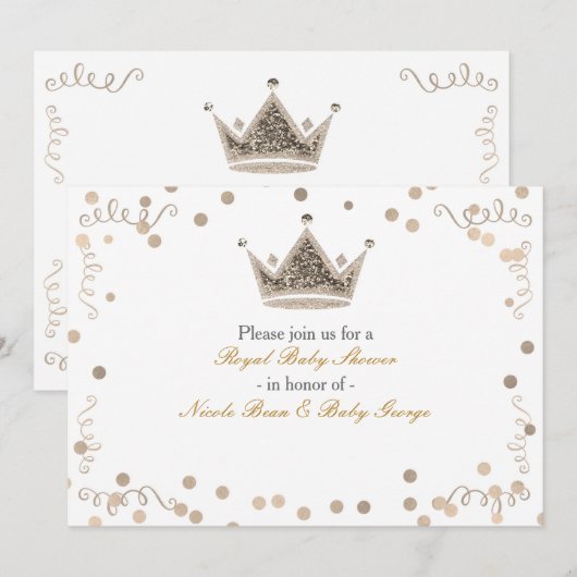 Lichtgouden Royal Crown & Confetti Party Invitatio Kaart (Voorkant / Achterkant)