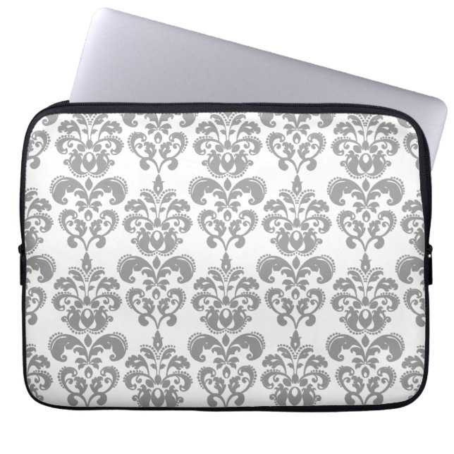 LICHTGRAAD EN WITTE DAMASKPATROON 2 LAPTOP SLEEVE (Voorkant)