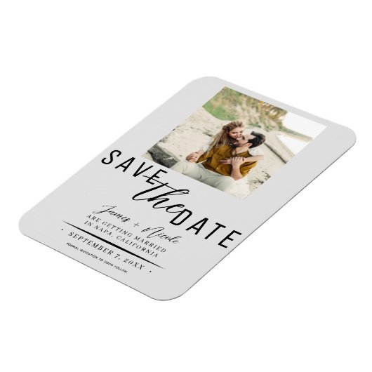 Lichtgrijs Bewaar de datum Foto Bruiloft Magneet (Linkerzijde)
