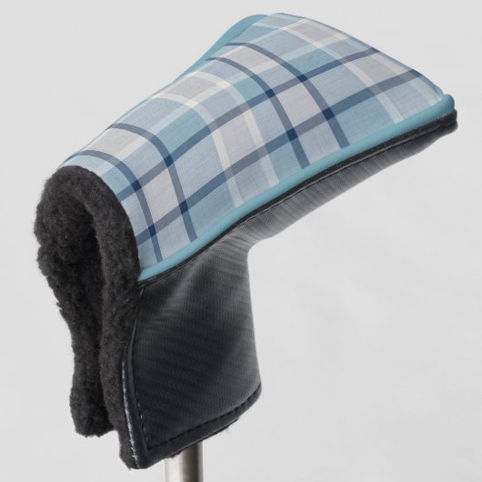 Lichtgrijs-blauw gestructureerd geruit golfheadcover (3/4 voorkant)