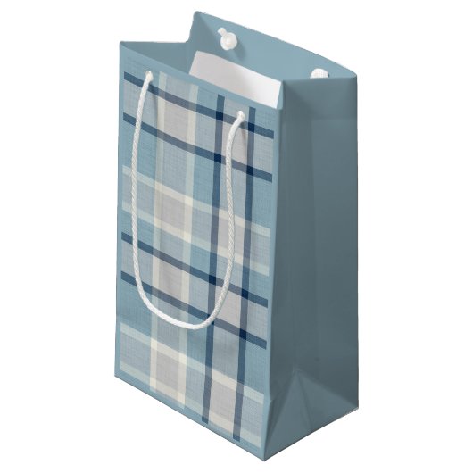 Lichtgrijs-blauw gestructureerd geruit klein cadeauzakje (Voorkant Gekanteld)