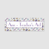 Lichtgrijs bloemig gepersonaliseerd naamplaatje (Voorkant)