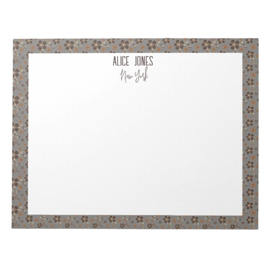 Lichtgrijs bruin patroon natuurlijke bloem notitieblok (Voorkant)