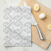 Lichtgrijs en wit  damastpatroon theedoek (Quarter Fold)