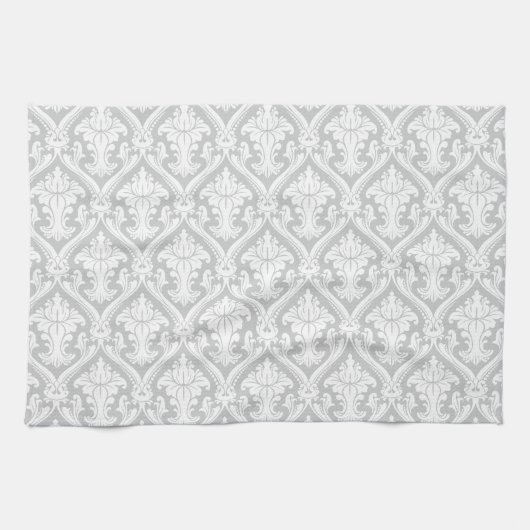 Lichtgrijs en wit  damastpatroon theedoek (Horizontaal)