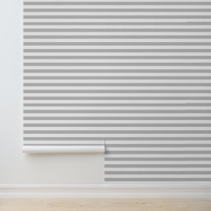 Lichtgrijs en wit klassiek horizontaal gestreept behang