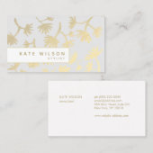 Lichtgrijs Goud Bloemen Patroon Designer Visitekaartje (Voorkant / Achterkant)