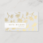 Lichtgrijs Goud Bloemen Patroon Designer Visitekaartje (Voorkant)