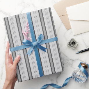 Lichtgrijs & Grijs Dikke en Dunne Strepen Cadeaupapier