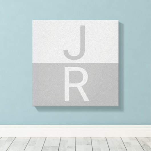 Lichtgrijs & Grijs Modern Initialen Monogram Canvas Afdruk (Insitu (Houten vloer))