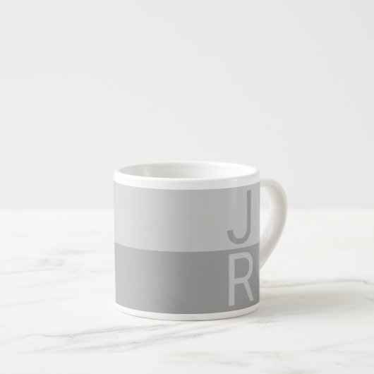 Lichtgrijs & Grijs Modern Initialen Monogram Espresso Kop (Voorkant rechts)