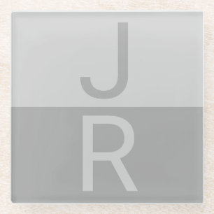 Lichtgrijs & Grijs Modern Initialen Monogram Glazen Onderzetter