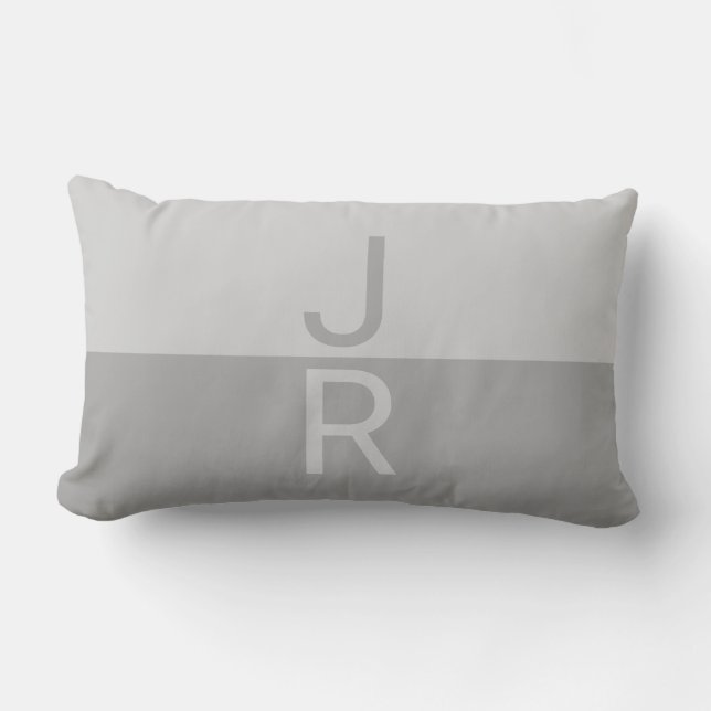 Lichtgrijs & Grijs Modern Initialen Monogram Kussen (Voorkant)