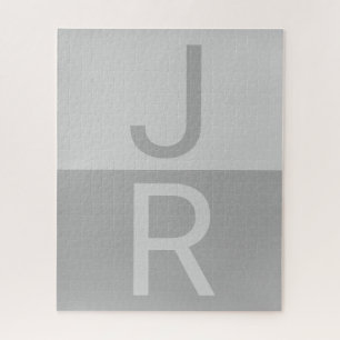 Lichtgrijs & Grijs Modern Initialen Monogram Legpuzzel