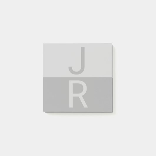 Lichtgrijs & Grijs Modern Initialen Monogram Post-it® Notes (Voorkant)