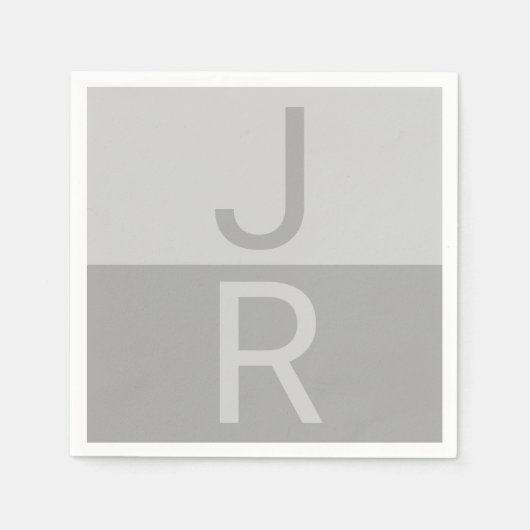 Lichtgrijs & Grijs Modern Initialen Monogram Servet (Voorkant)