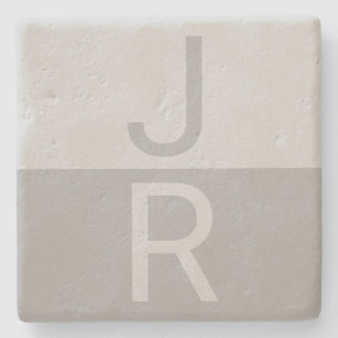 Lichtgrijs & Grijs Modern Initialen Monogram Stenen Onderzetter