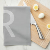 Lichtgrijs & Grijs Modern Initialen Monogram Theedoek (Quarter Fold)