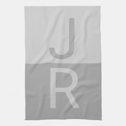 Lichtgrijs & Grijs Modern Initialen Monogram Theedoek (Verticaal)