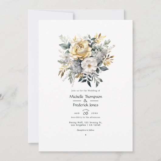 Lichtgrijs, groen en faux Folie gouden bruiloft Kaart (Voorkant)