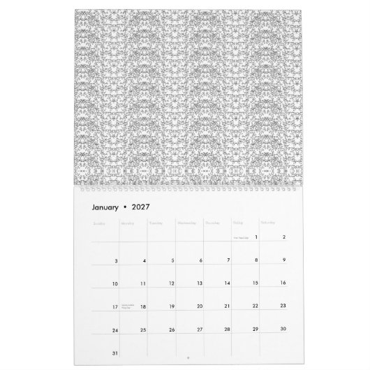 Lichtgrijs herhalend V-vormig patroon op een witte Kalender (Jan 2027)