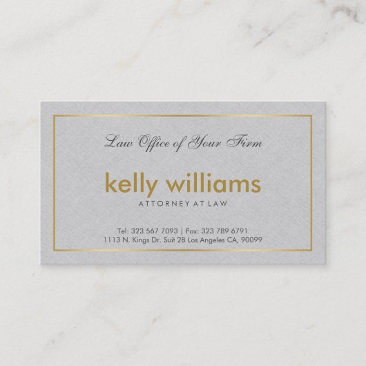 Lichtgrijs linnen advocaat bij Law Gold Accent Visitekaartje (Voorkant)