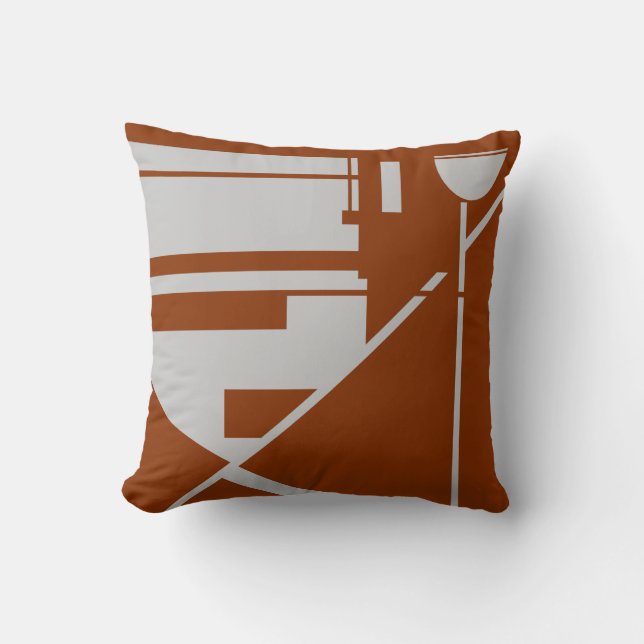 Lichtgrijs op Brick Rust Geometrisch Abstract Kussen (Voorkant)