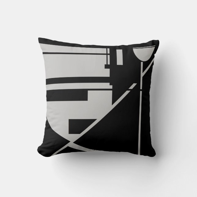 Lichtgrijs op zwart geometrisch Abstract Kussen (Voorkant)