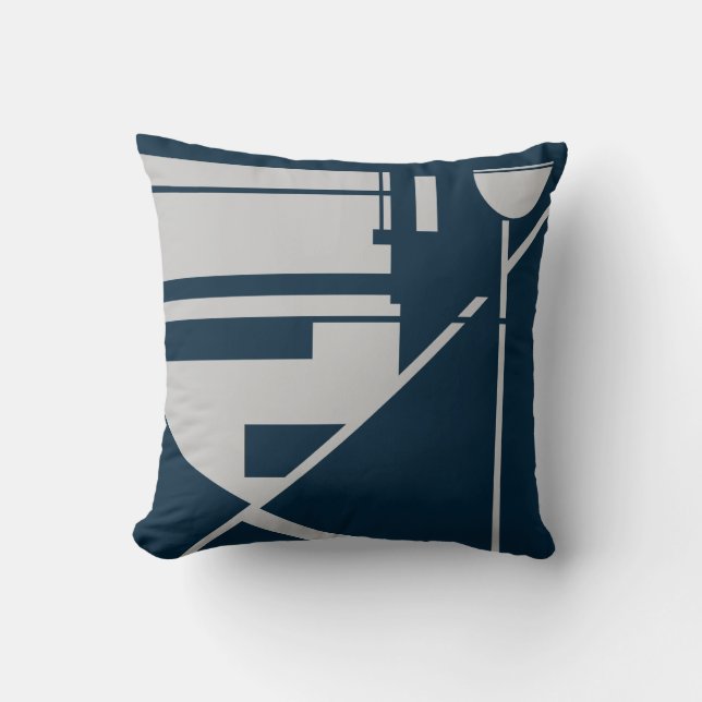 Lichtgrijs Turquoise/Navy Geometrisch Abstract Kussen (Voorkant)