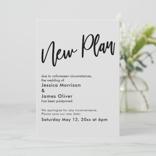 Lichtgrijs Uitgesteld Bruiloft Nieuw Plan Update K Kaart (Staand voorkant)