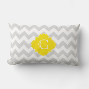 Lichtgrijs Wht Chevron Geel Quatrefoil Monogram Kussen