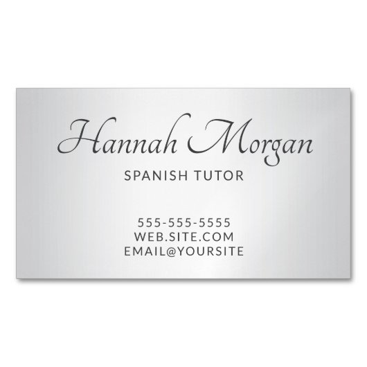 Lichtgrijs Wit Ombre Elegant Script Magnetisch Visitekaartje (Voorkant)