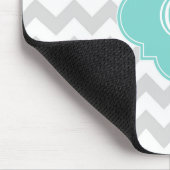 Lichtgrijs witte Chevron Aqua Quatrefoil Monogram Muismat (Hoek)
