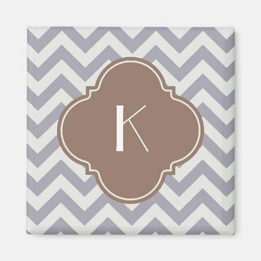 Lichtgrijs Zigzag Custom Monogram Magneet (Voorkant)