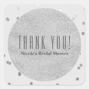 Lichtgrijs & Zilver Glanzend Confetti Stippen Mode Vierkante Sticker
