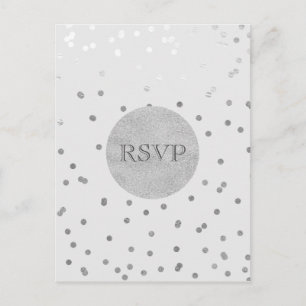 Lichtgrijs & Zilver Glanzend Confetti Stippen RSVP Uitnodiging Briefkaart