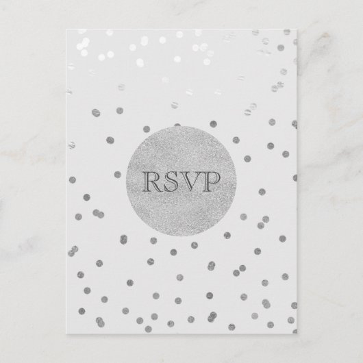 Lichtgrijs & Zilver Glanzend Confetti Stippen RSVP Uitnodiging Briefkaart (Voorkant)