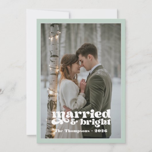 Lichtgrijs & Zilver-groen Jonggehuwd Kerstmis Feestdagenkaart (Voorkant)