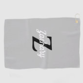 Lichtgrijs Zwart Monogram Op Maat Golfhanddoek (Horizontaal)