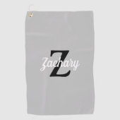Lichtgrijs Zwart Monogram Op Maat Golfhanddoek (Voorkant)