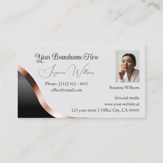 Lichtgrijs Zwart Wavy Roos Gold Decor Logo Foto Visitekaartje (Achterkant)