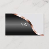 Lichtgrijs Zwart Wavy Roos Gold Decor Monogrammed Visitekaartje (Voorkant)